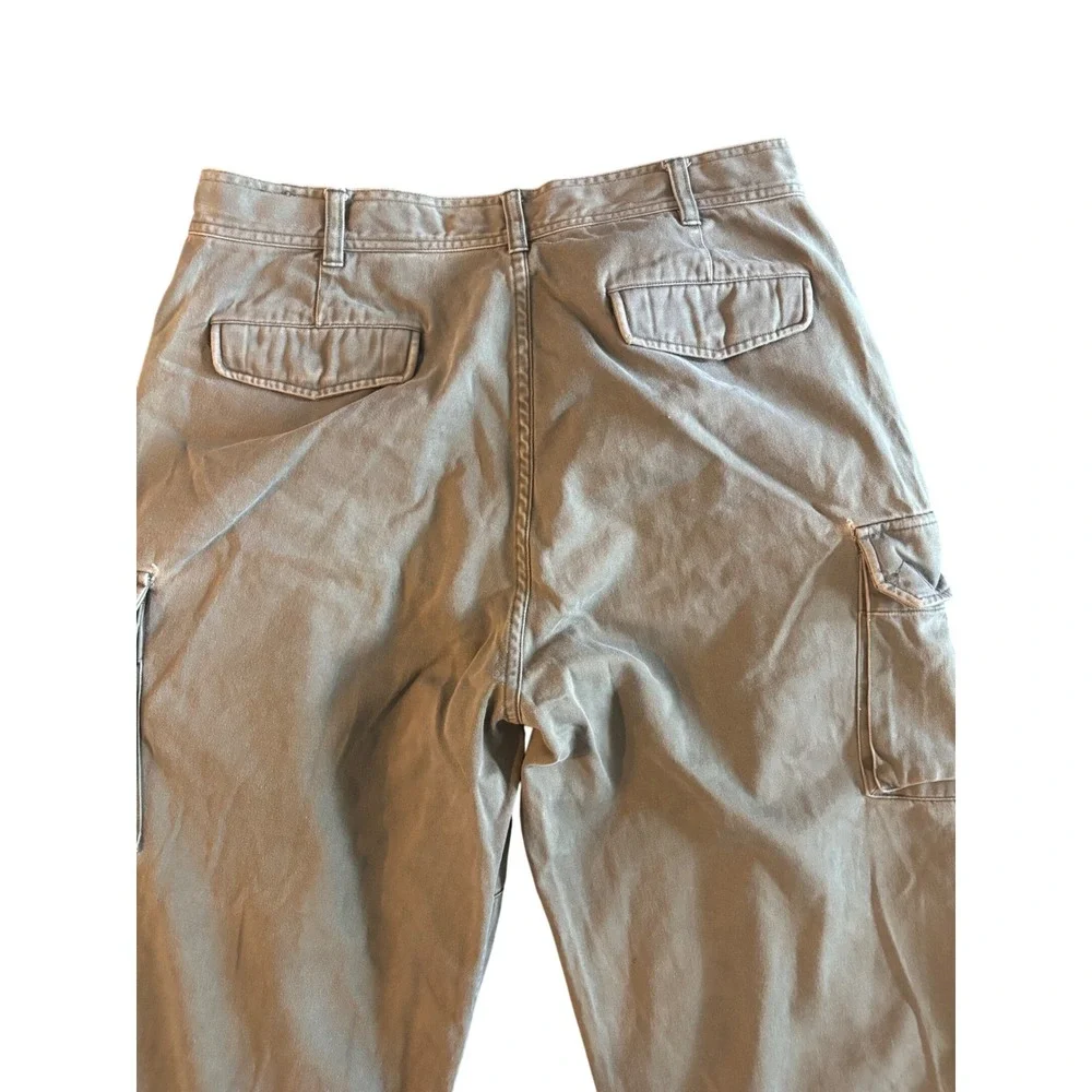 Eddie Bauer Mens Pleated Cargo Pants 38x34 Green Khaki Utility Outdoor Trousers